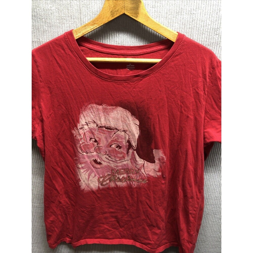 Holiday Time Women’s Graphic Tee Shirt Size 2X 20W 22W Red Santa